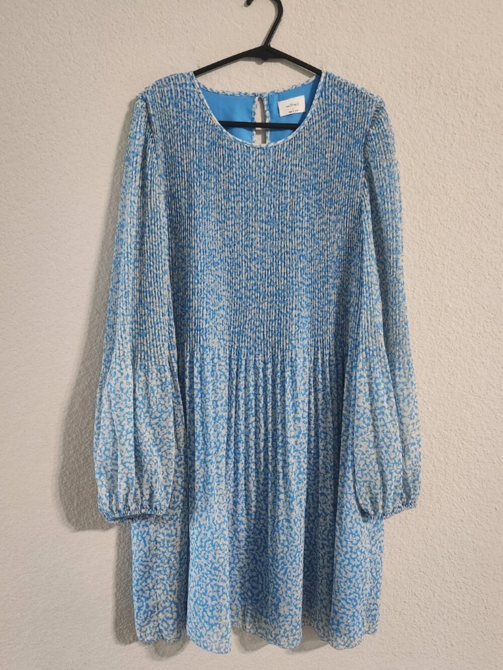 Wilfred Aritzia Daydreamer Mini Dress Pleated Chiffon Blue Floral Wedding Small